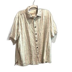 Island Republic Vintage Collection Men Beige Hawaiian Shirt XL Silk Short Sleeve
